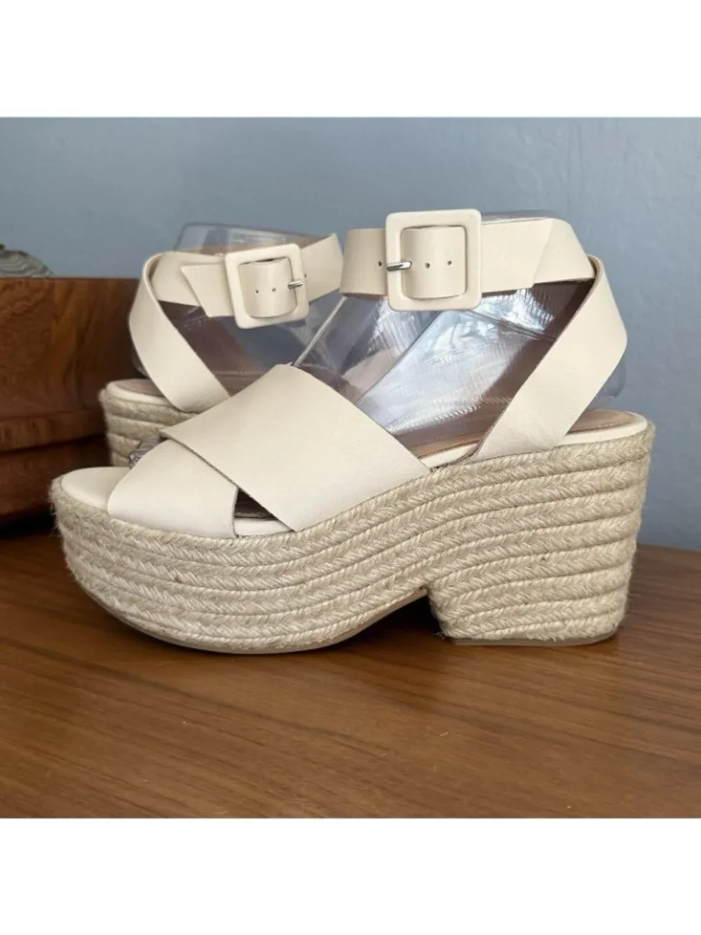ALOHAS Lyla Cream Leather Espadrilles Platform Sandals Size 40